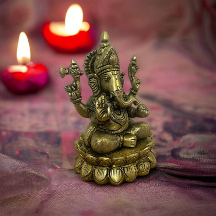 Brass Ganesh in lotus - The Essence of Blessings and Beauty